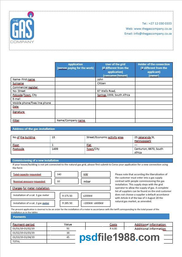South Africa The GAS Company Gas Bill